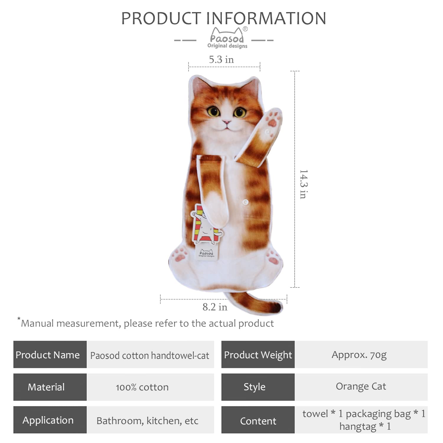 Cute Cat Hand Towels 100% Cotton for Bathroom & Kitchen - Perfect Cat Lovers Gift