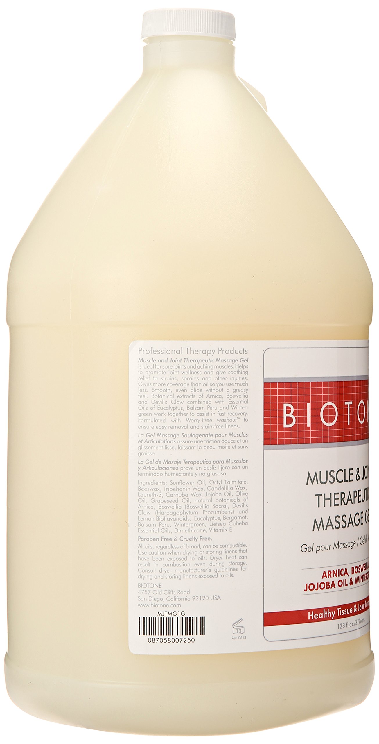 Biotone Professional Massage Gel for Muscle & Joint Pain Relief - 128 oz (1 Gallon) - Soothes Sore Muscles, Reduces Inflammation - Perfect for Massage Therapists, Athletes & Home Use
