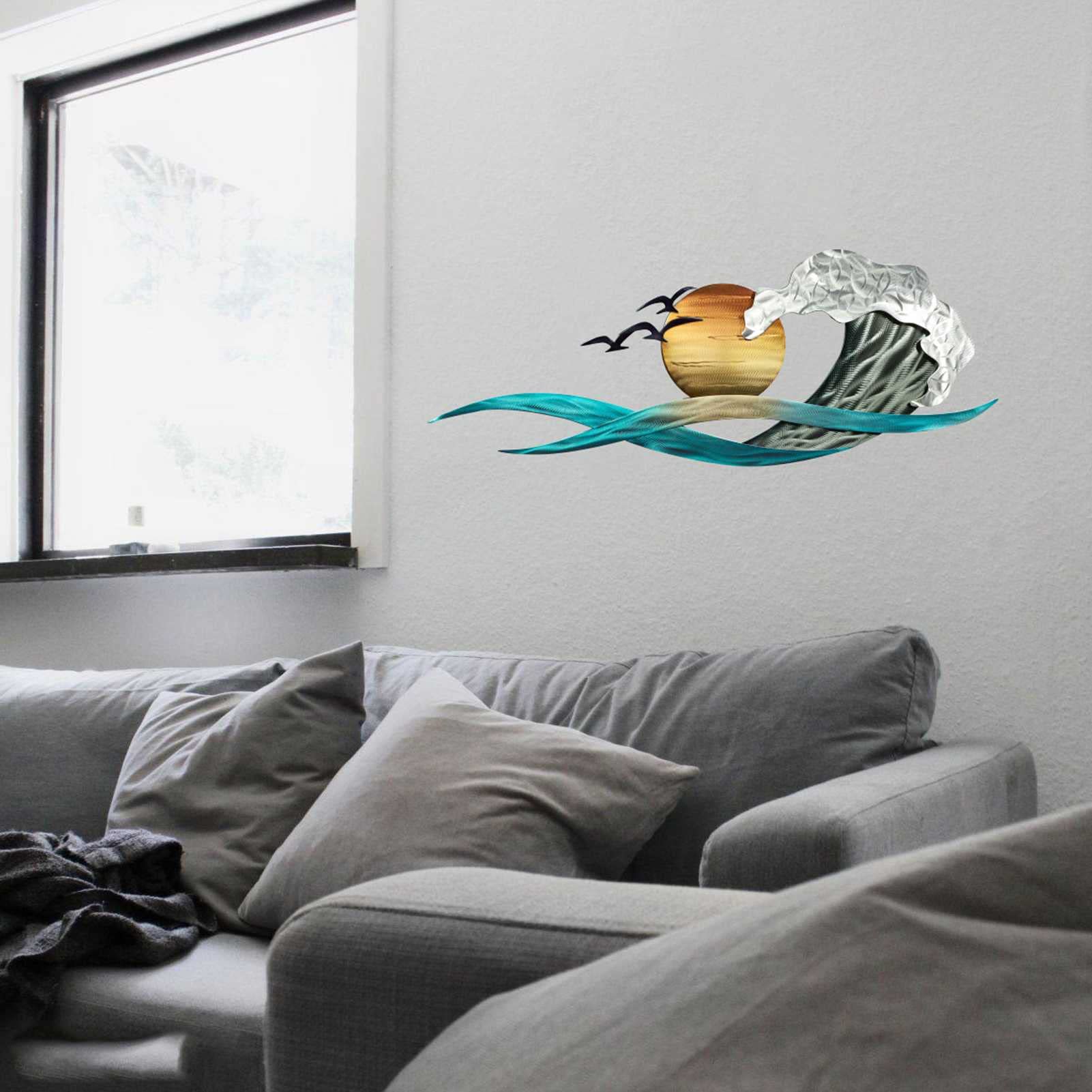 Gigesute Sunshine Ocean Wave Metal Wall Art - Coastal Decor for Indoor & Outdoor - Perfect for Living Room, Bedroom, Patio - Beach House & Coastal Theme Decorations