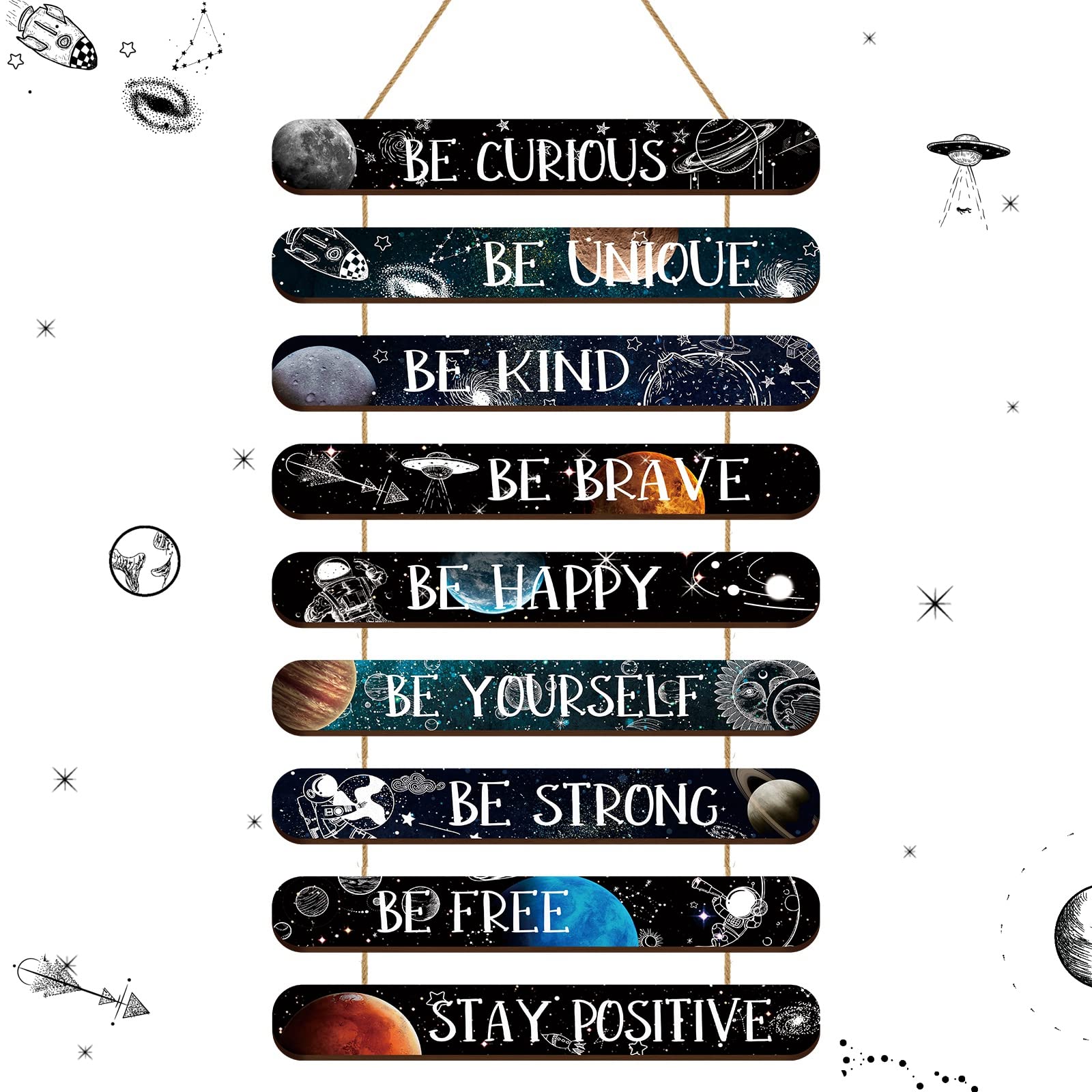 Yalikop Outer Space Nursery Decor - Solar System Wall Hanging Plaque with Inspirational Quotes for Boys | Space Themed Bedroom Decor for Kids Room, Playroom & Baby Shower Gifts