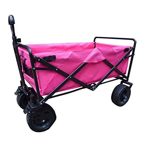 Portable Folding Garden Trolley Cart - Heavy Duty Utility Wagon with 4 All-Terrain Wheels for Outdoor, Camping & Beach Use - 80kg Capacity (Pink) | Perfect for Shopping, Gardening & Picnics