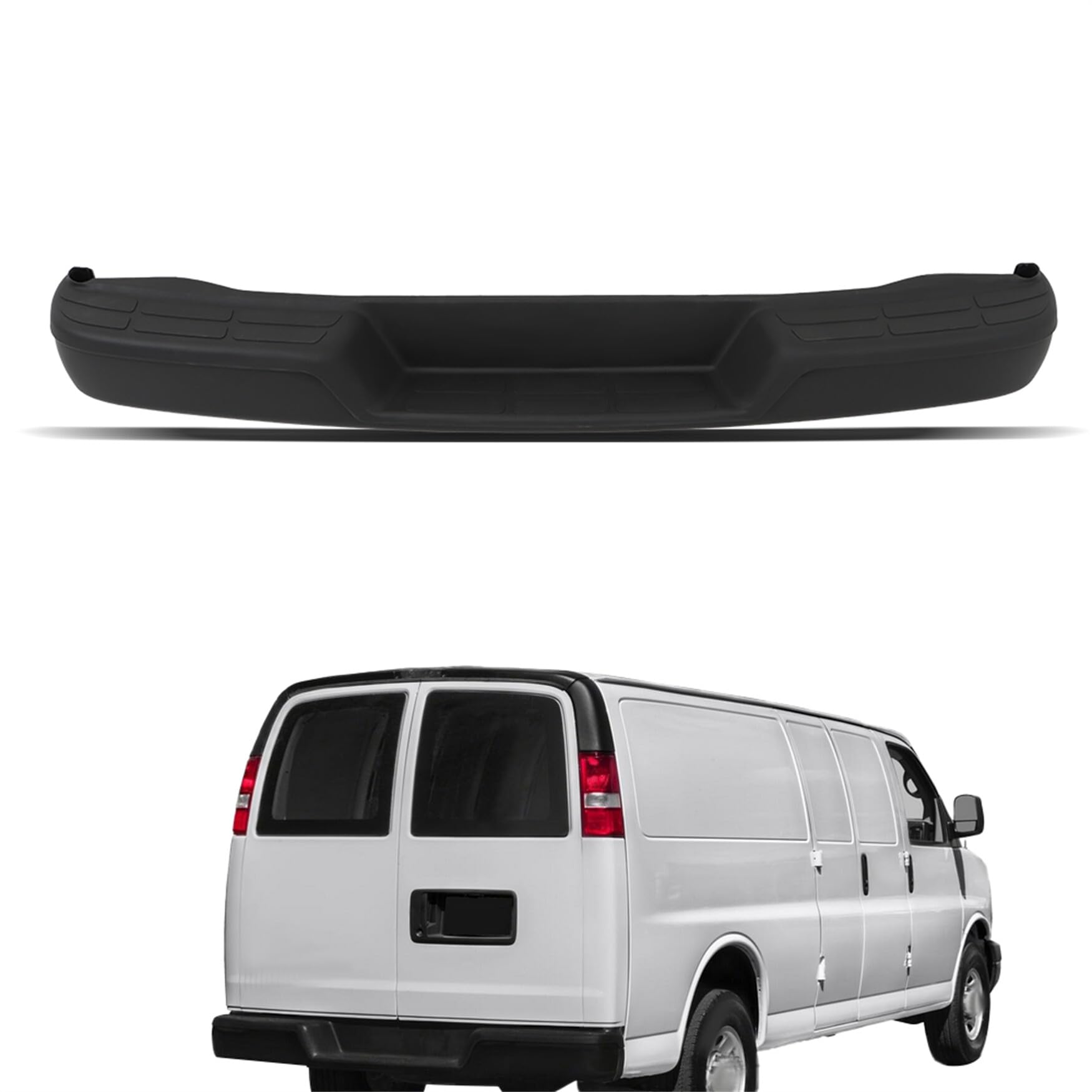 Black Steel Rear Step Bumper Replacement for 1996-2023 Chevy Express 1500/2500/3500 & GMC Savana 1500/2500/3500 - GM1103143 - Heavy Duty Protection for Towing & Loading