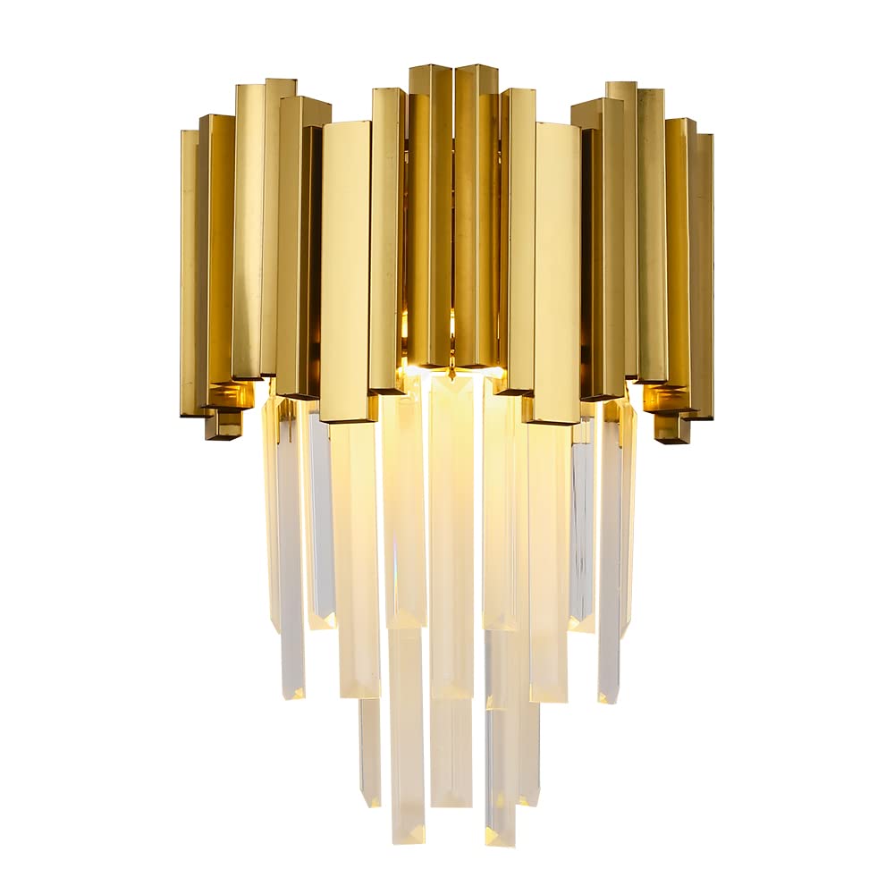Modern Gold Crystal Wall Sconce - Elegant Wall Lamp for Living Room, Bedroom, Hallway & Staircase Lighting - Perfect for Ambient Decor and Nighttime Illumination