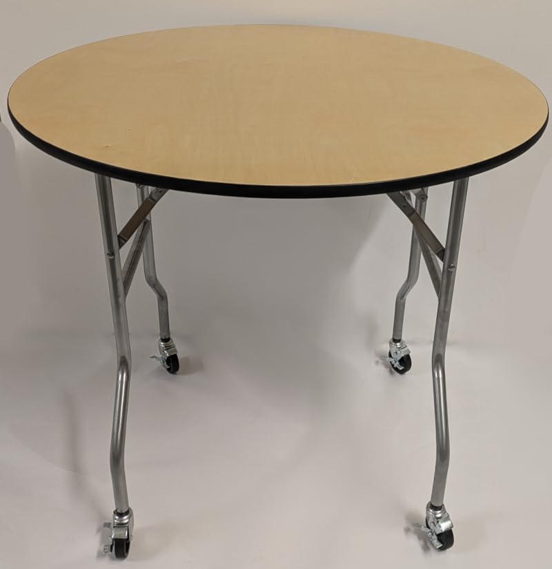 36 Inch Round Folding Table with Wheels - Portable Birch Plywood Table for Parties, Events & Outdoor Dining - Heavy Duty Rolling Utility Table for Home, Office & Commercial Use