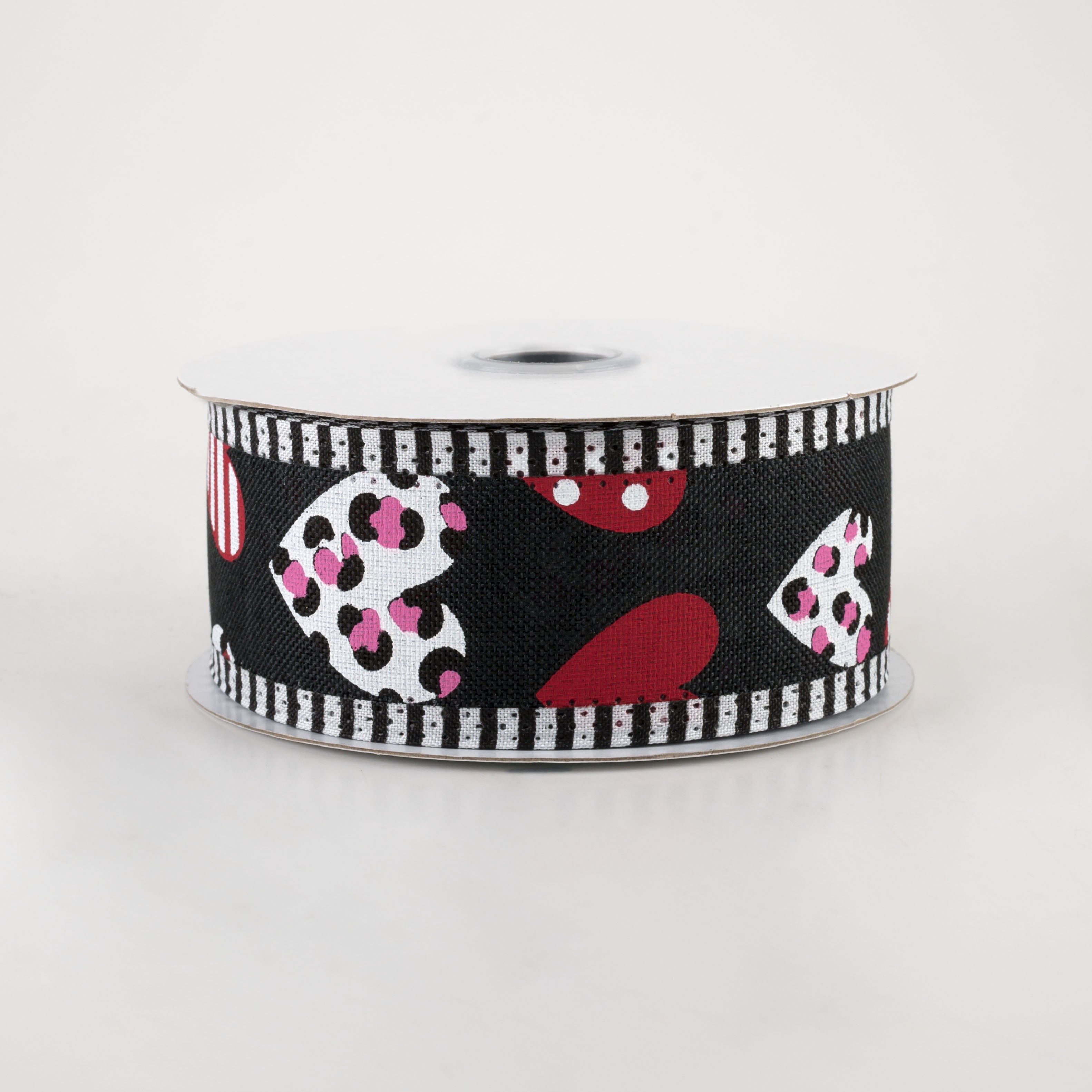 1.5 Inch Multi Leopard Hearts Thin Stripe Edge Ribbon - Black Craft Ribbon (10 Yards) for Gift Wrapping, DIY Crafts, Scrapbooking & Hair Bows