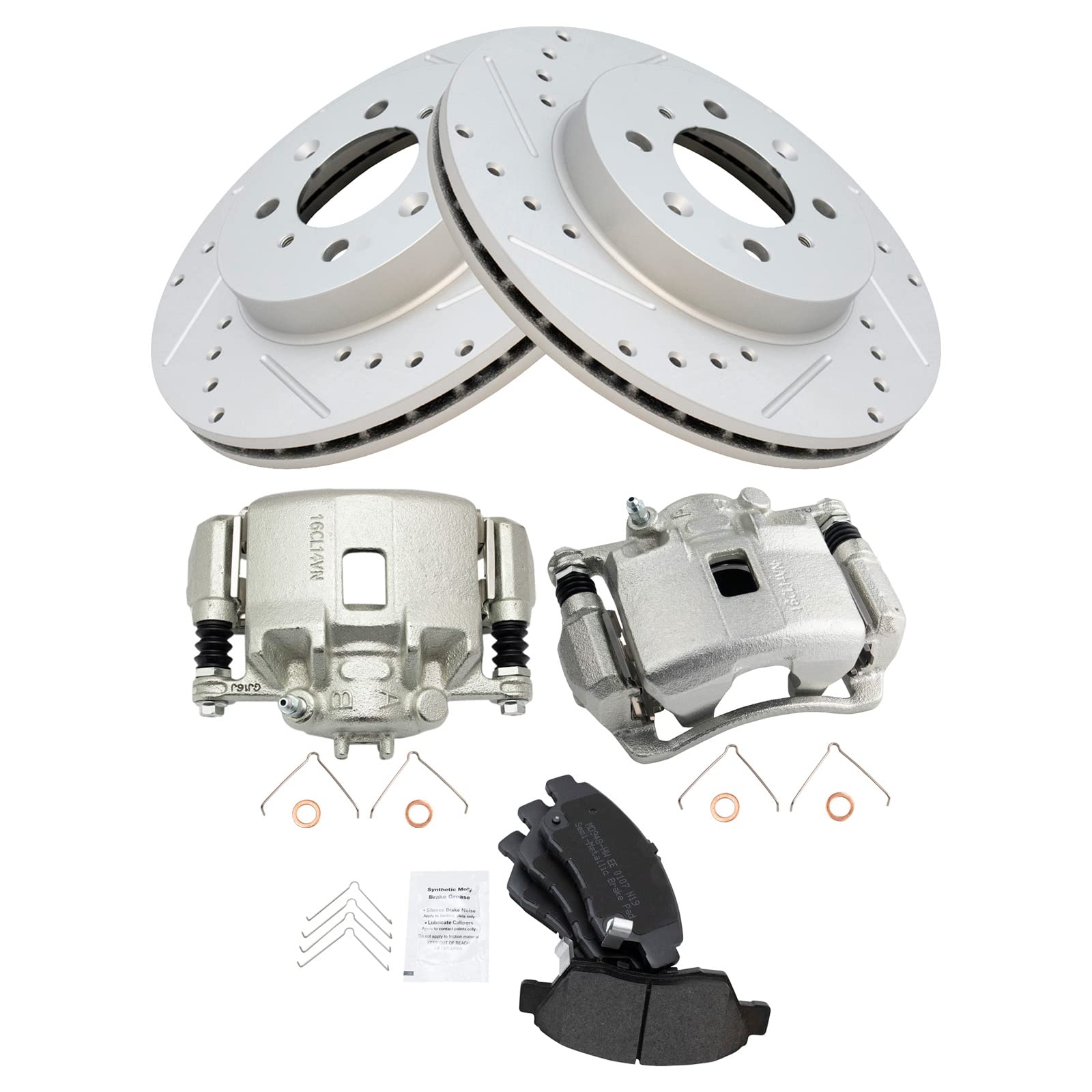 TRQ Front Performance Brake Pad & Rotor Kit - Semi-Metallic Vented Disc Brakes with G-Coating - Compatible with 2003-2005 Honda Civic - Perfect for Daily Driving & Performance Upgrades