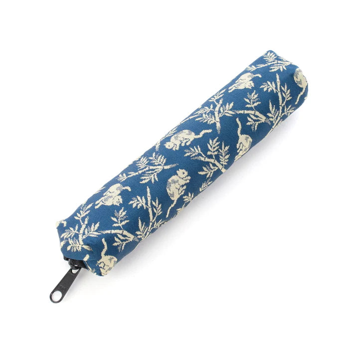 Nishijin Woven Pencil Case - Japanese Traditional Craft Pen Holder with Bamboo Groves & Cats Design, Navy Blue | Handmade in Kyoto, Japan | Perfect for School, Office & Gift Giving