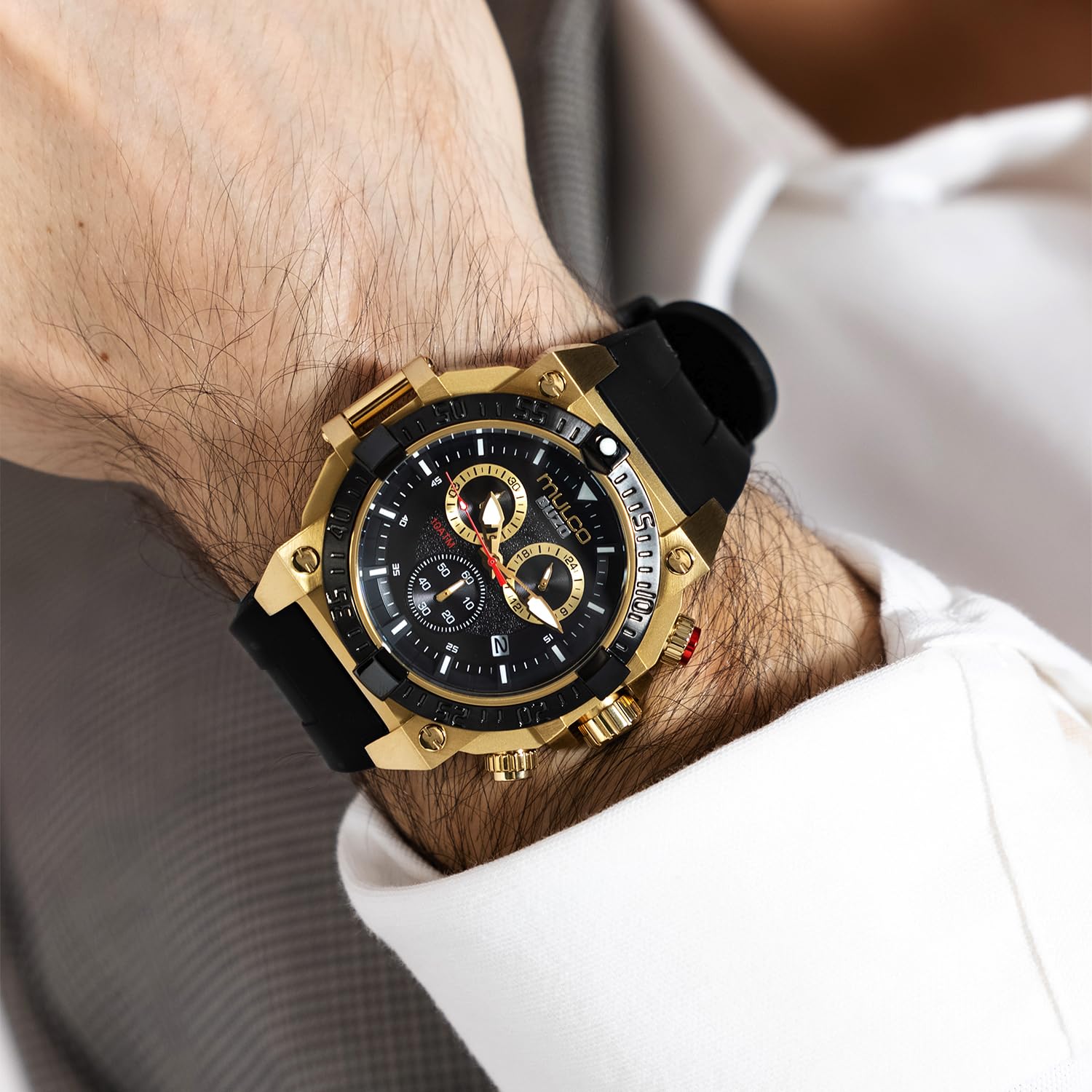 MULCO Men's Buzo Chronograph Watch - Stainless Steel Case with Silicone Band or Steel Strap, Large Analog Display, Quartz Movement, 100m Water Resistant - Perfect for Swimming, Diving & Everyday Wear