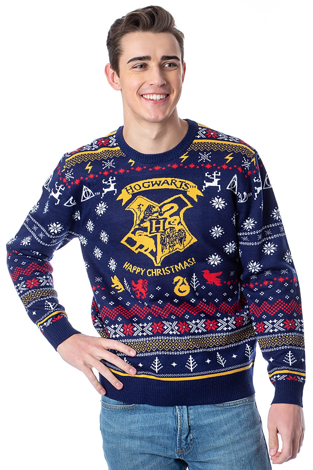 Bioworld Men's & Women's Christmas Holiday Ugly Sweater Knit Pullover | Festive Ugly Christmas Sweater for Holiday Parties & Family Gatherings