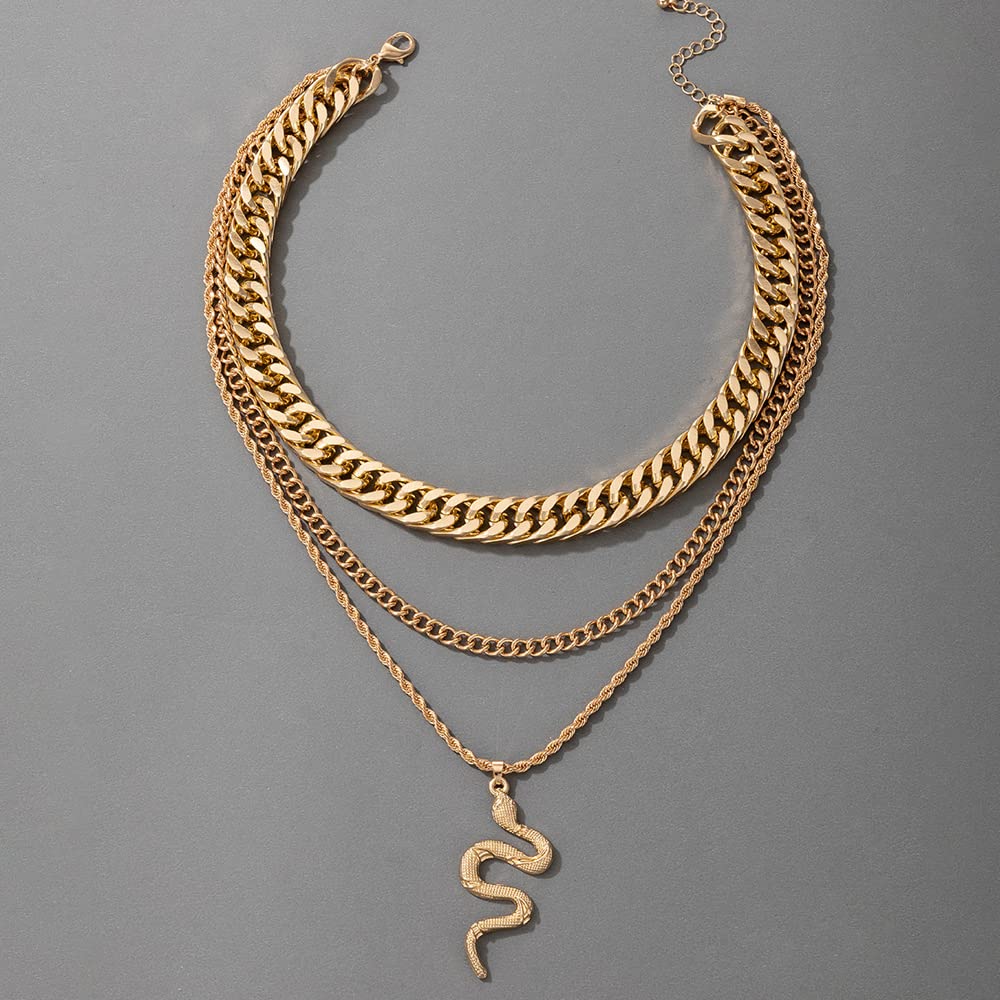 Missgrace Layered Bohemian Necklace - Gold Chunky Choker with Coin & Snake Pendant, Multilayered Long Chain Jewelry for Women | Perfect for Festival, Party & Boho Fashion Accessories