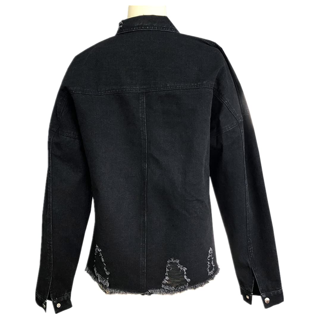 Women's Distressed Denim Jacket with Pockets - Long Sleeve Button Up Cardigan Coat for Casual Outfits & Layering | Perfect for Spring/Fall Fashion, Date Nights & Weekend Wear