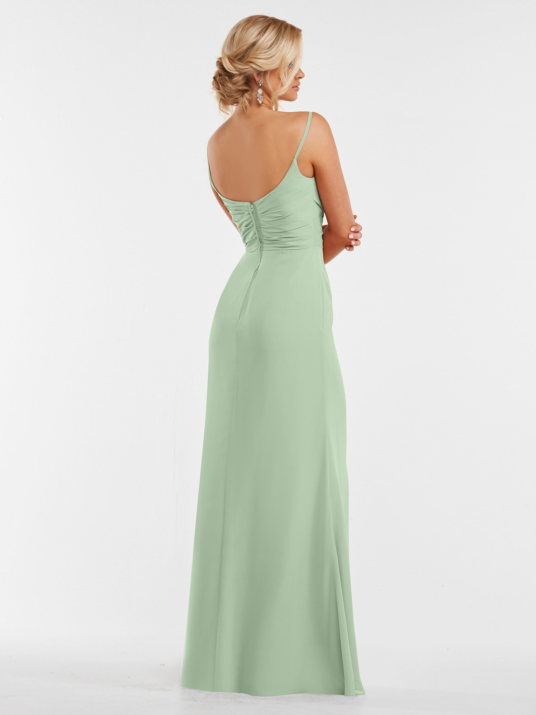 Elegant 80169 Chiffon Sheath Bridesmaid Dress with Pleated Bodice - Perfect for Weddings, Formal Events & Special Occasions