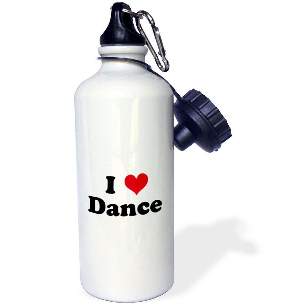 3D Rose I Love Dance Sports Water Bottle - 21 oz Insulated Stainless Steel Bottle for Athletes, Dancers & Fitness Enthusiasts - Perfect for Dance Classes, Gym Workouts & Sports Events - White