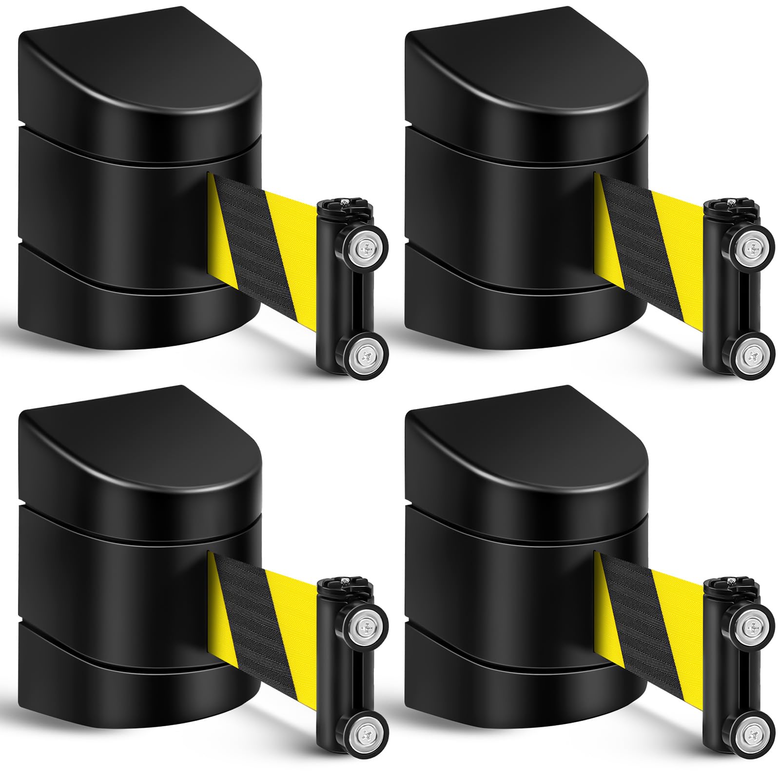 4 Pack 16.4 ft Magnetic Wall Mount Retractable Belt - Yellow Black Rope Safety Barrier with ABS Case for Crowd Control | Grocery Store, Retail Shop, Event Queue Management & Social Distancing Solution