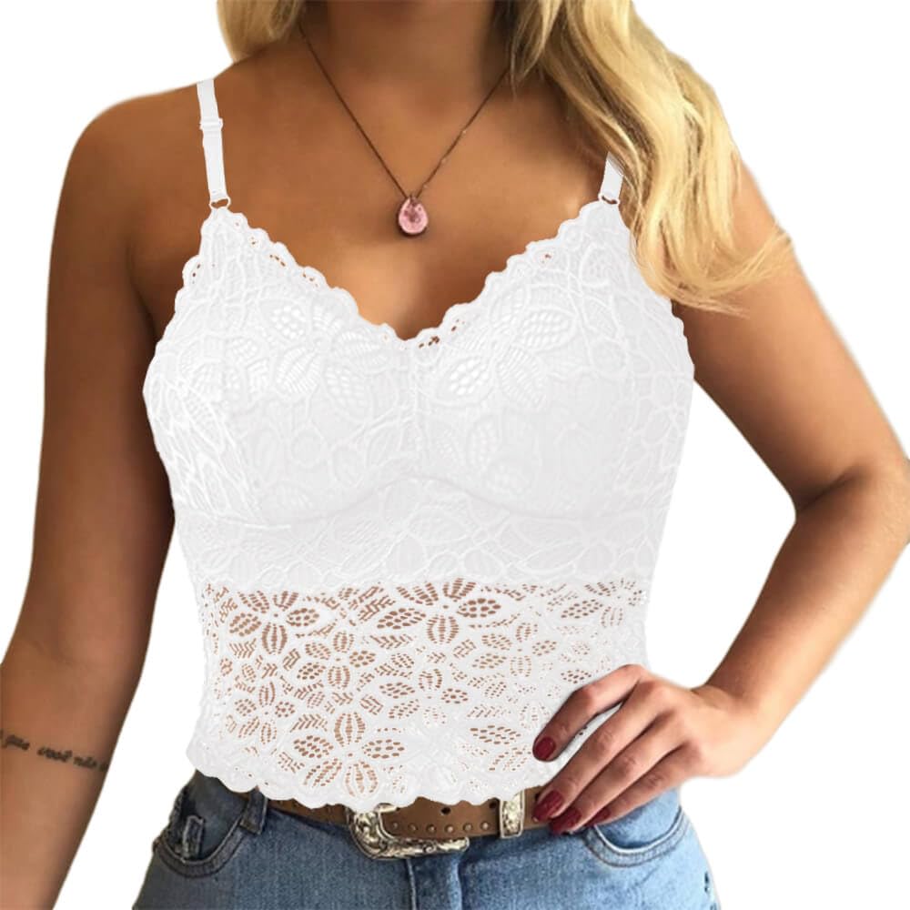 Koinshha Women's Soft Casual Lace Crochet Spaghetti Strap Cami Crop Top - Breathable Summer Camisole for Beach, Party & Daily Wear