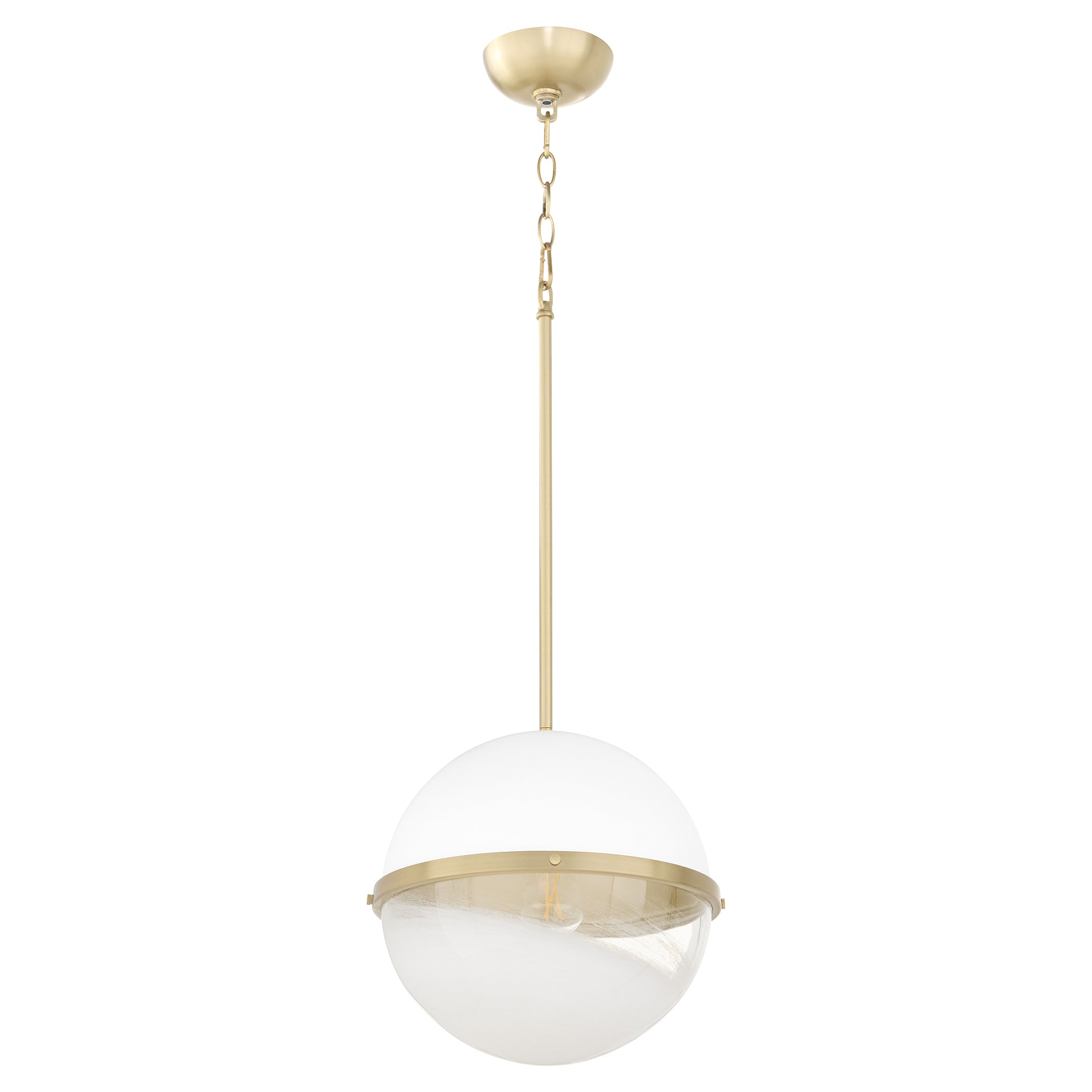1-Light Pendant Studio White with Aged Brass Finish - Modern Ceiling Light for Kitchen Island, Dining Room & Bedroom Lighting