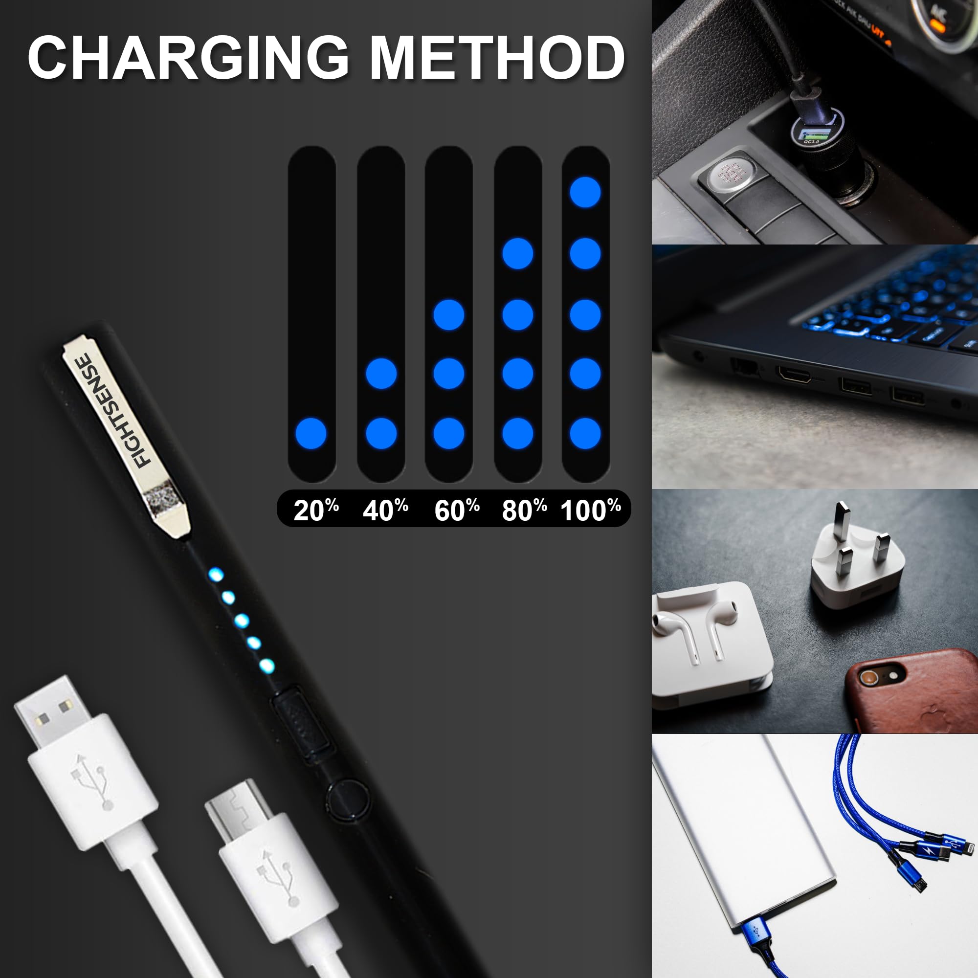 FIGHTSENSE Stun Gun Pen - Rechargeable Self Defense Weapon with LED Flashlight & Belt Clip | Personal Protection for Women | Perfect for Night Walks, Jogging & Emergency Situations