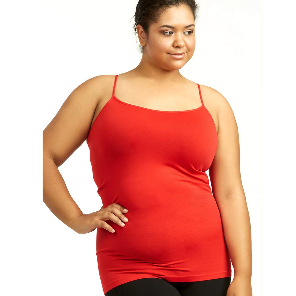 Plus Size Women's Tank Top - Long Cami with Spaghetti Straps, Basic Solid Red Camisole | Perfect for Layering, Summer Outfits & Casual Wear