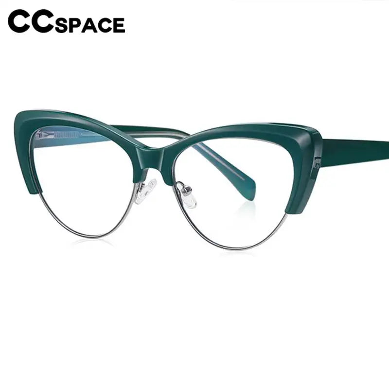 CCspace Unisex Full Rim Square Cat Eye Titanium Eyeglasses Frame 57455 - Lightweight Durable Glasses for Work, Reading & Fashion