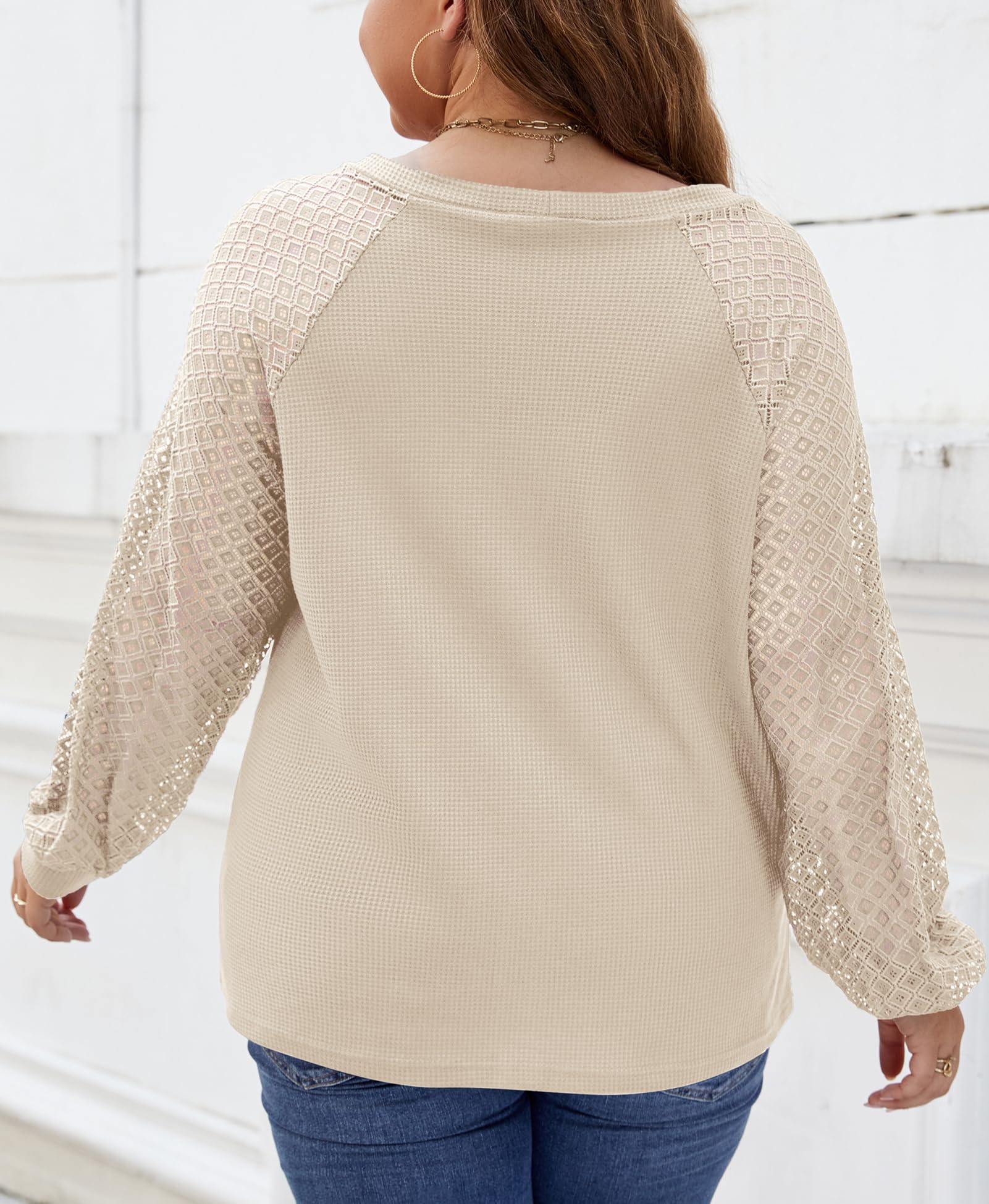 Plus Size Women's Lace Long Sleeve Button Down Cardigan - Soft Lightweight Waffle Knit Sweater for Casual Wear, Office & Fall Layering