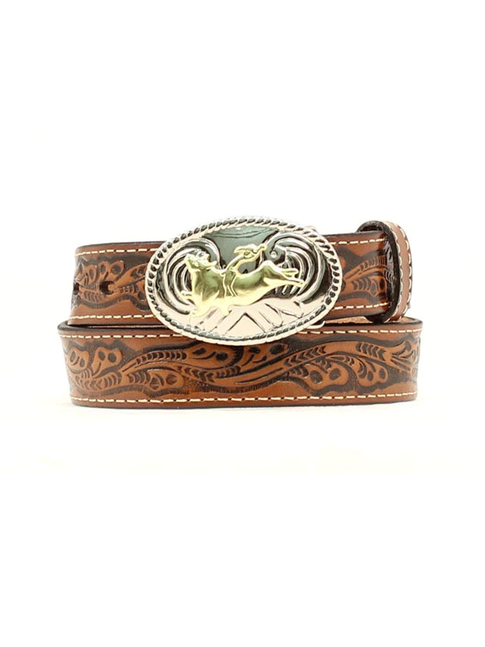 Nocona N4410402 Kids Western Belt with Bullrider Buckle - Genuine Leather Adjustable Cowboy Belt for Boys & Girls - Perfect for Rodeo, Horse Riding & Western Outfits