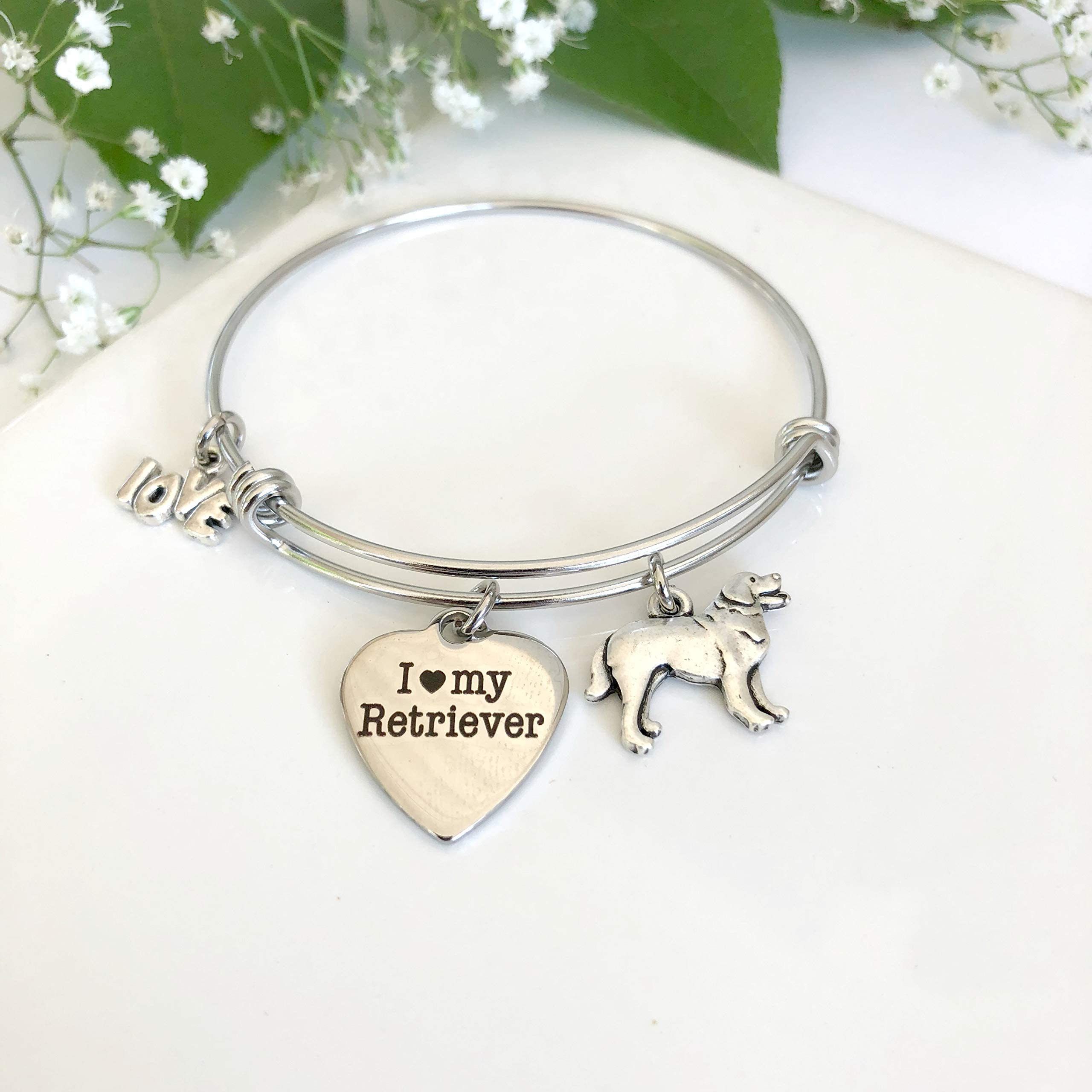 Golden Retriever Dog Bracelet | Labrador Retriever Charm Bangle - Adjustable Expandable Pet Jewelry for Small to Medium Dogs - Perfect Gift for Dog Lovers & Daily Wear