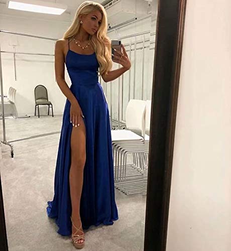 Elegant Green Halter Prom Dress for Women - Long Side Split, Backless Satin Formal Evening Gown with Pockets (Size 8) | Perfect for Homecoming, Prom Night, Cocktail Parties & Special Occasions