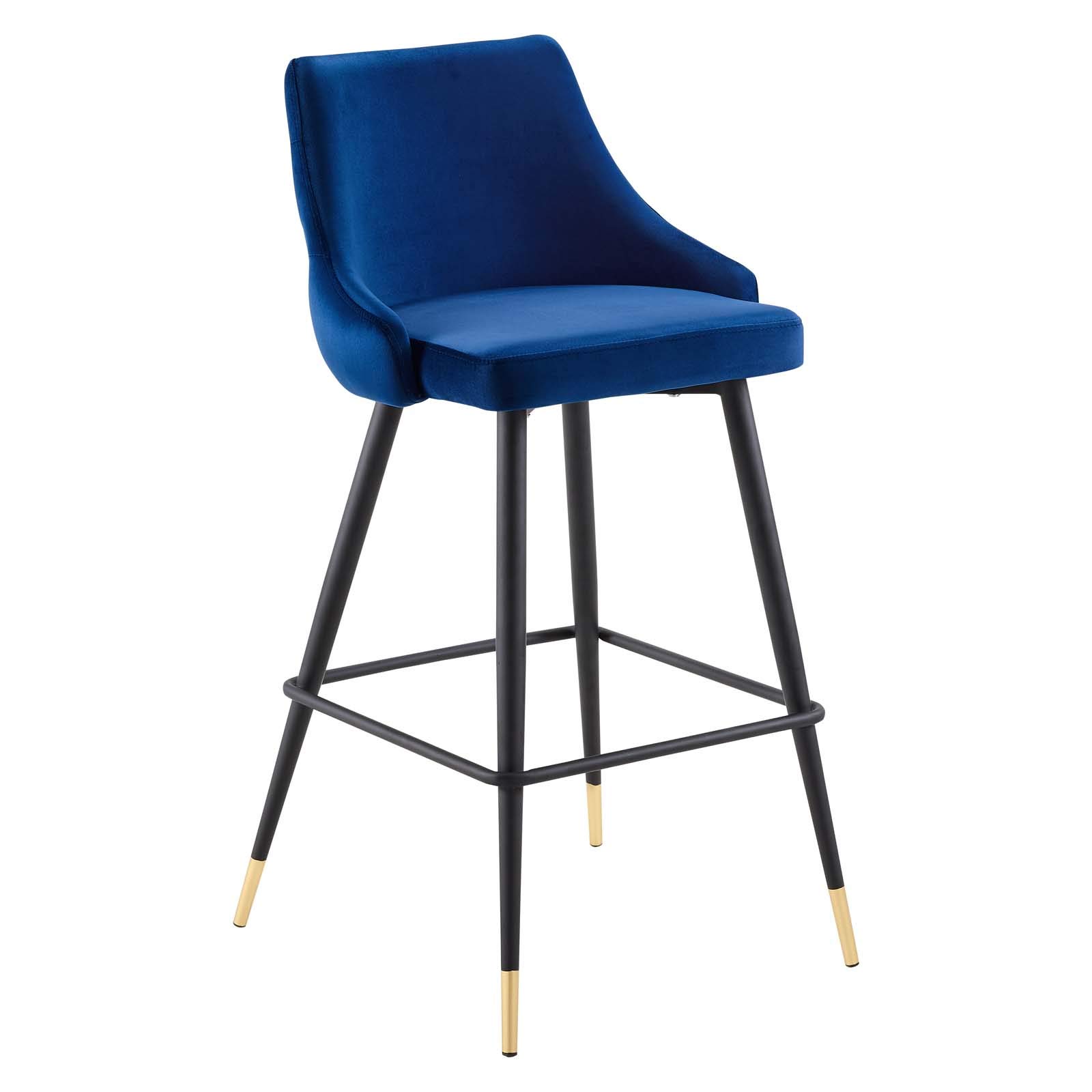 Modway Adorn Performance Velvet Bar Stool - Navy Blue Velvet Upholstered Counter Height Stool with Metal Base for Kitchen Island, Bar & Dining Room - Set of 1