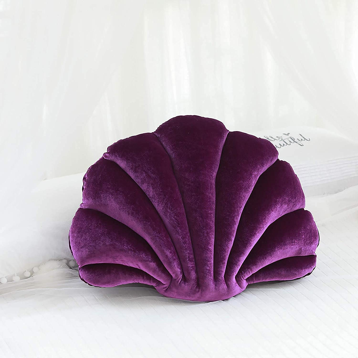 Luxury Velvet Seashell Shaped Throw Pillows - Soft Coastal Decor Pillow for Beach House, Bedroom, Couch & Sofa - Perfect for Coastal Living Room Decor, Nautical Theme Bedding & Boho Home Accessories