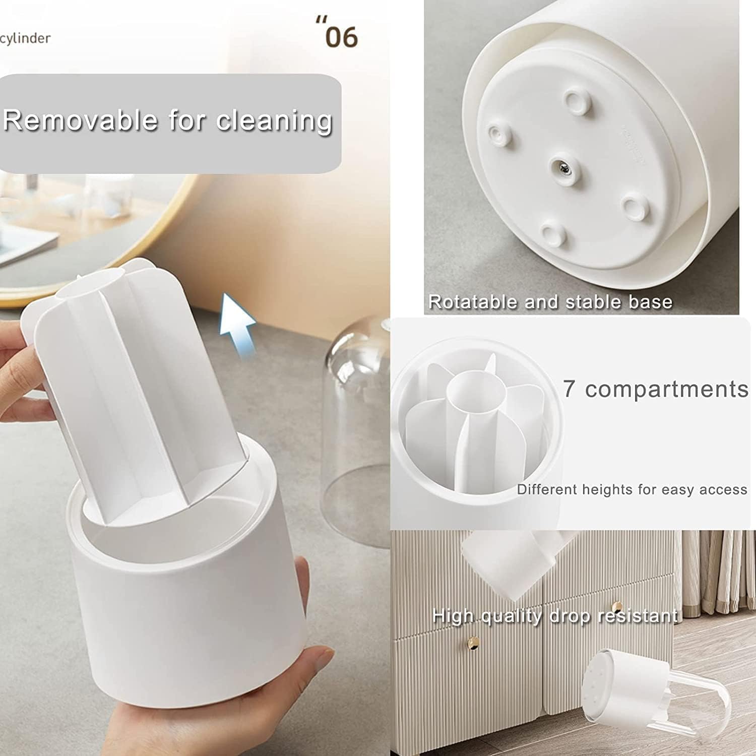 Rotating Makeup Brush Holder with Lid - Acrylic Cosmetic Organizer for Desk & Vanity