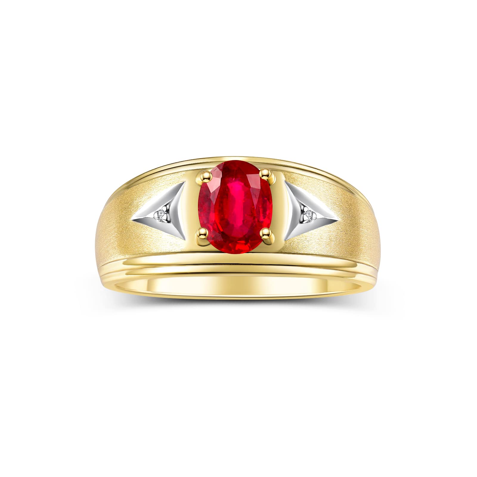 Rylos Men's Classic 8X6MM Oval Gemstone & Diamond Ring - Yellow Gold Plated Silver Birthstone Ring for Men (Sizes 8-13) | Perfect for Weddings, Anniversaries & Gifts