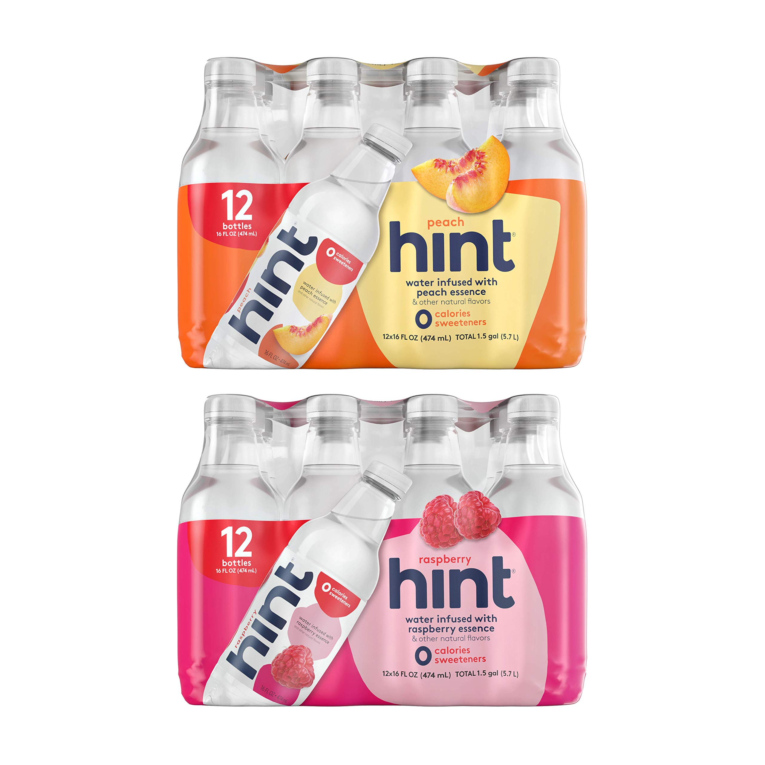 **Hint Water Peach & Raspberry Variety Pack (24 Bottles) - 12 Peach & 12 Raspberry, Zero Calories, Zero Sugar, No Artificial Sweeteners, 16 fl oz - Perfect for Hydration, Office, Gym & Healthy Lifestyle**