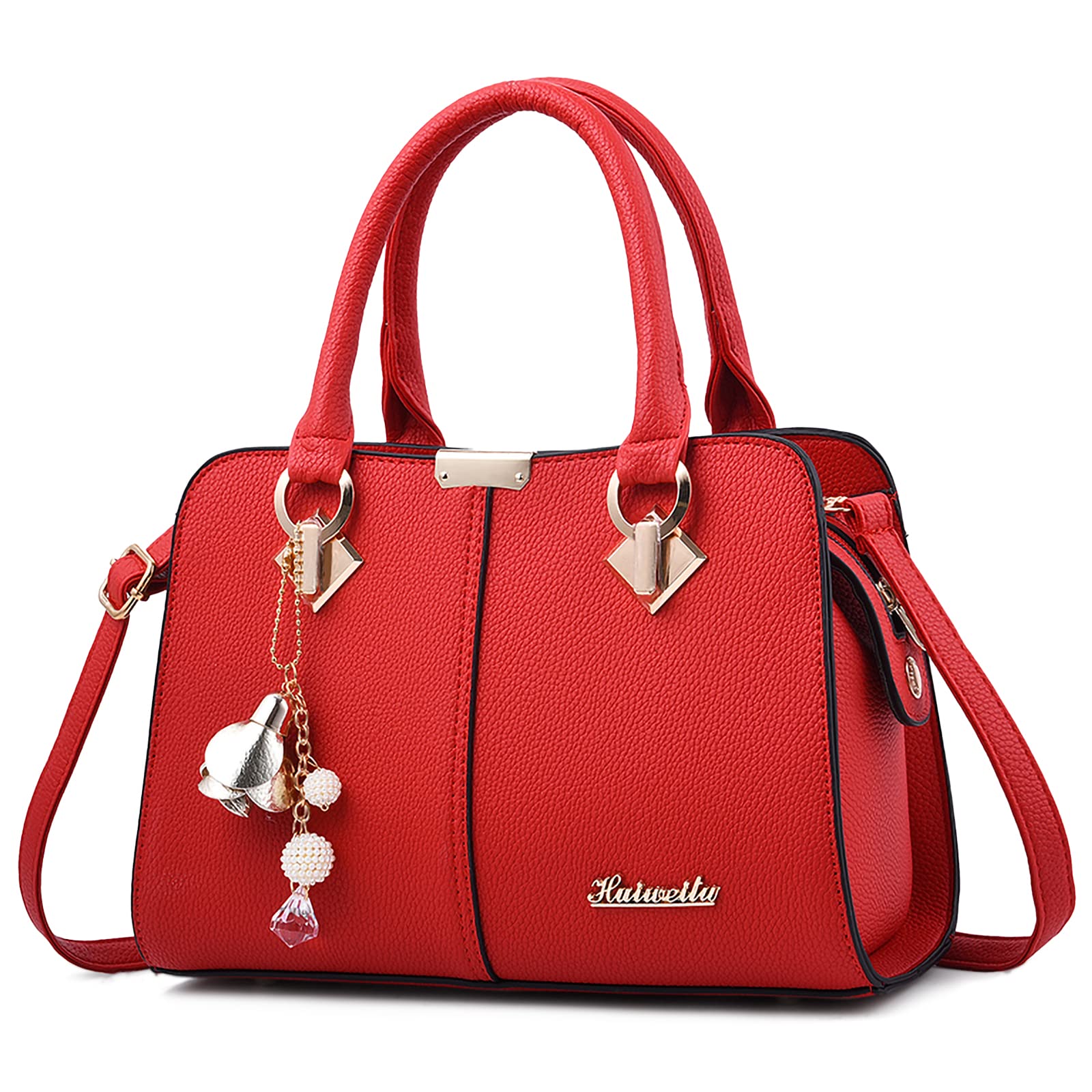 FORRICA Women's PU Leather Handbags - Elegant Pendant Shoulder Bag with Top Handle & Crossbody Strap for Work, Shopping & Dating | Perfect Office Purse, Evening Party Clutch & Daily Use Tote (Red)