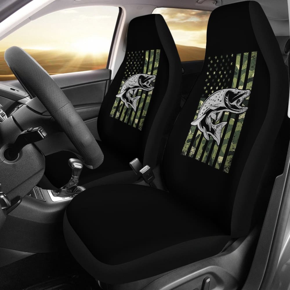 Premium Custom Green American Flag Car Seat Covers for Trout Fishing Enthusiasts - Durable & Stylish Protection for Trucks, SUVs & Boats - Model 211803