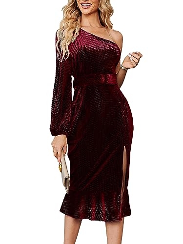 01 One Shoulder Wine Red