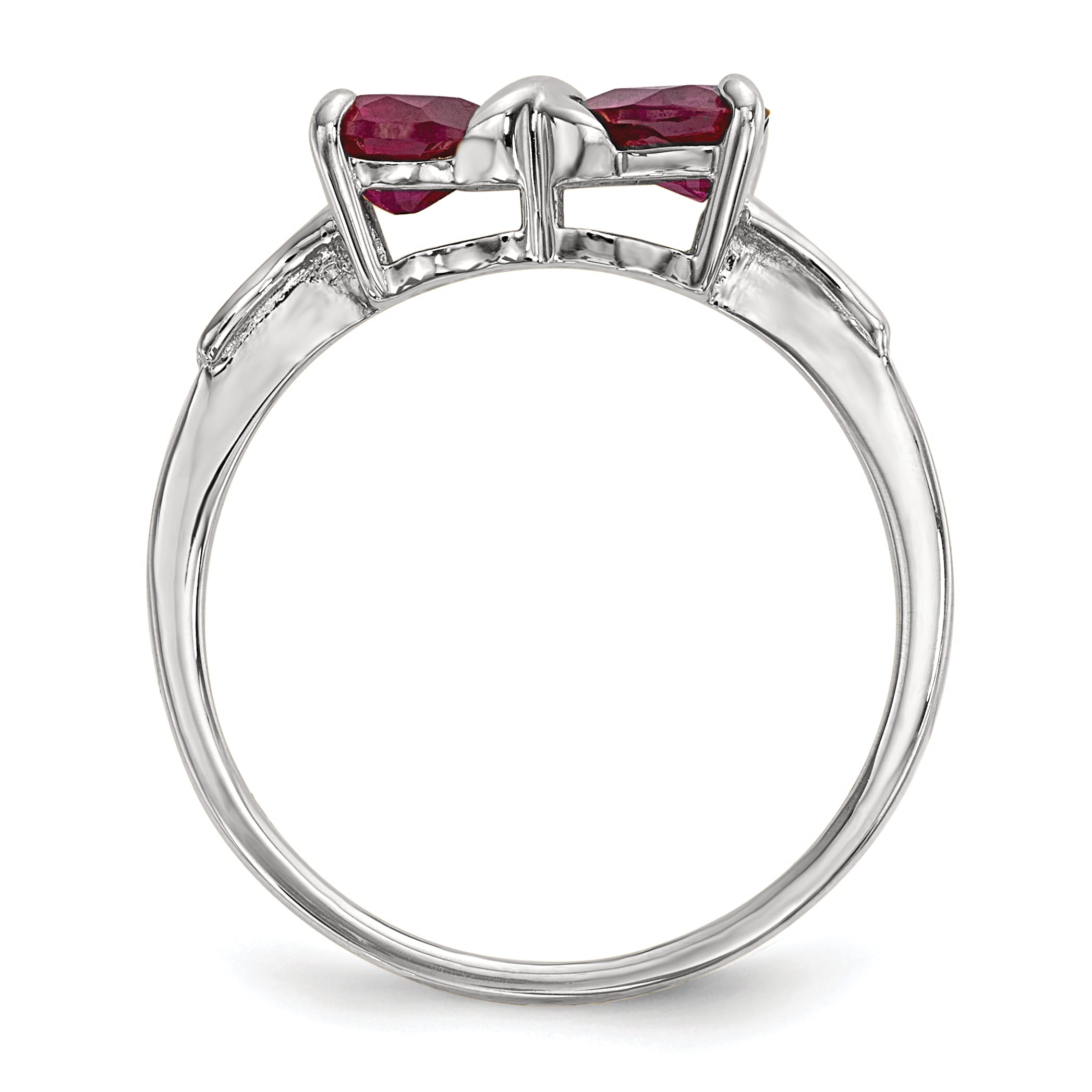 14K White Gold Polished Created Ruby Bow Ring for Women - Size 7.0 | Elegant Jewelry Gift for Anniversary, Valentine's Day & Special Occasions