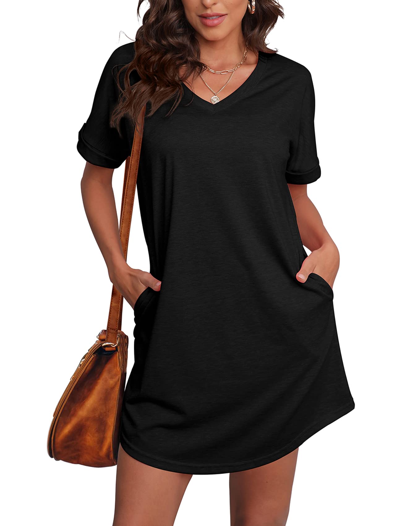 Stylish Women's Summer T-Shirt Dress with Pockets - Short Sleeve Casual Comfort for Beach, Travel & Everyday Wear