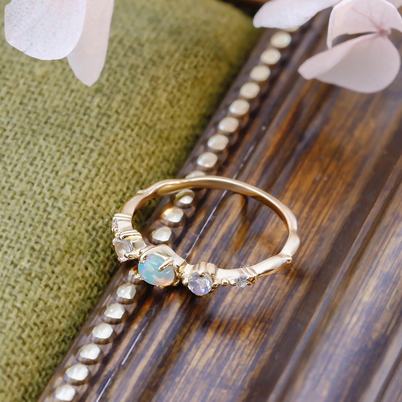 Opal and Moonstone Birthstone Ring - 5 Stone Stackable Ring for Women | HJZB 351 | Perfect for Birthdays, Anniversaries, and Special Occasions