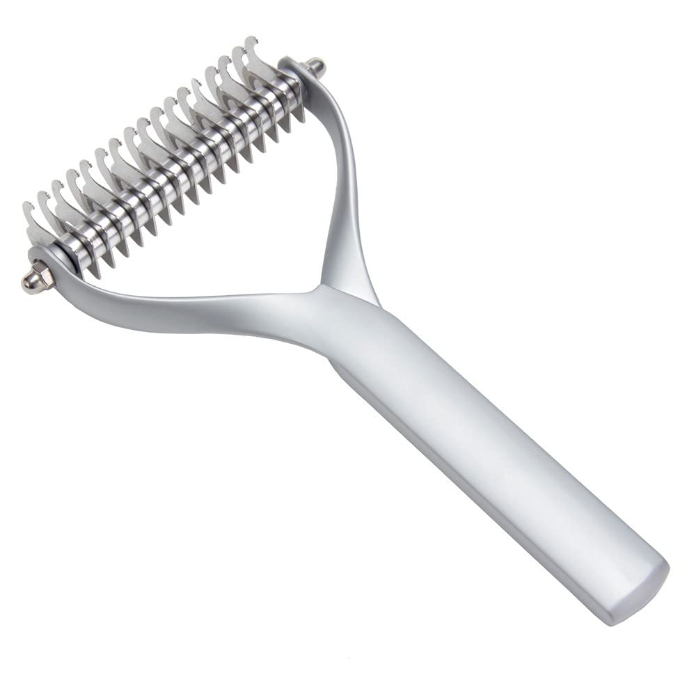 Premium Double-Sided Pet Grooming Brush for Dogs & Cats - Metal Undercoat Rake Comb for Shedding & Dematting | Extra Wide & Durable Design | Perfect for Daily Grooming, Coat Maintenance & Shedding Season | Silver Finish
