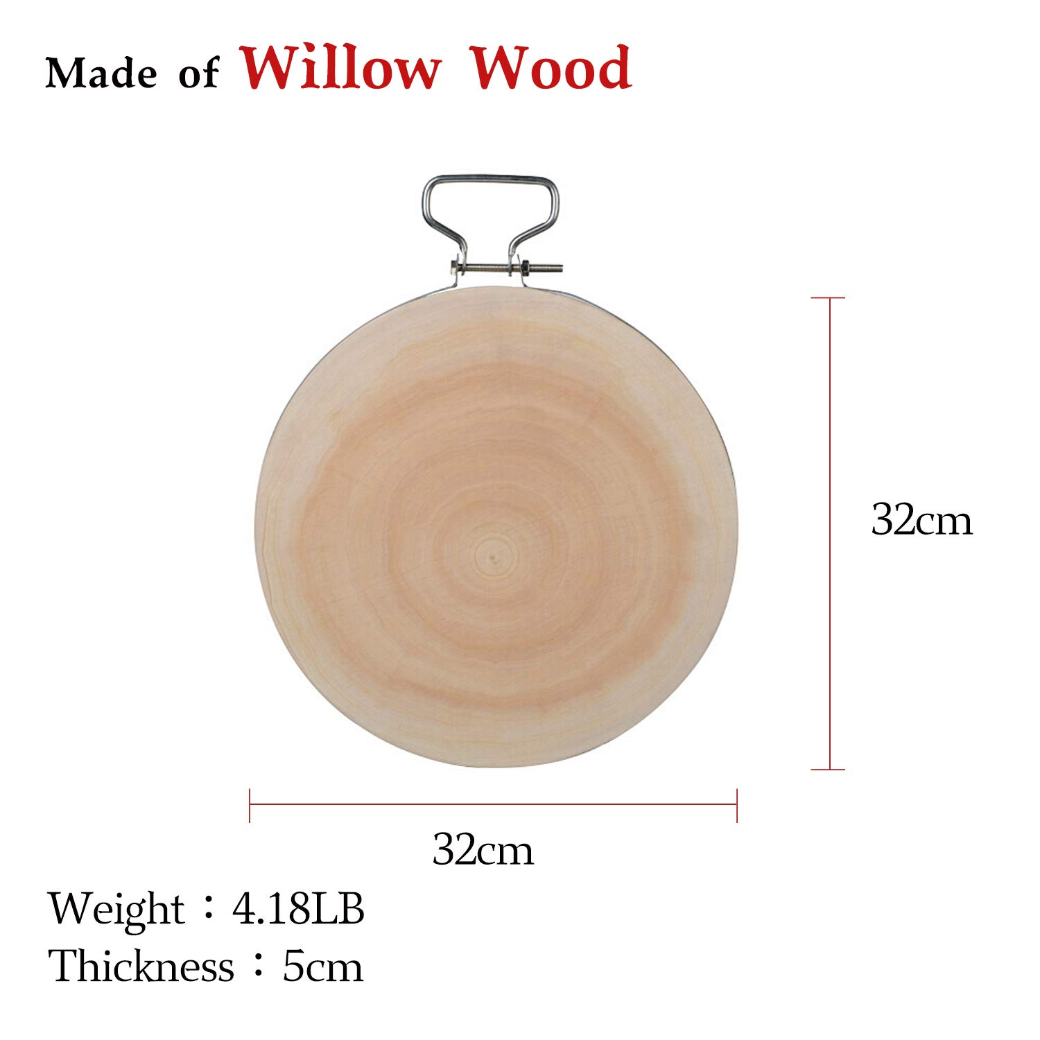 Premium Natural Wood Cutting Board - Solid Willow/Sapele Wood, Glue-Free & Chemical-Free, 32cm/12.6