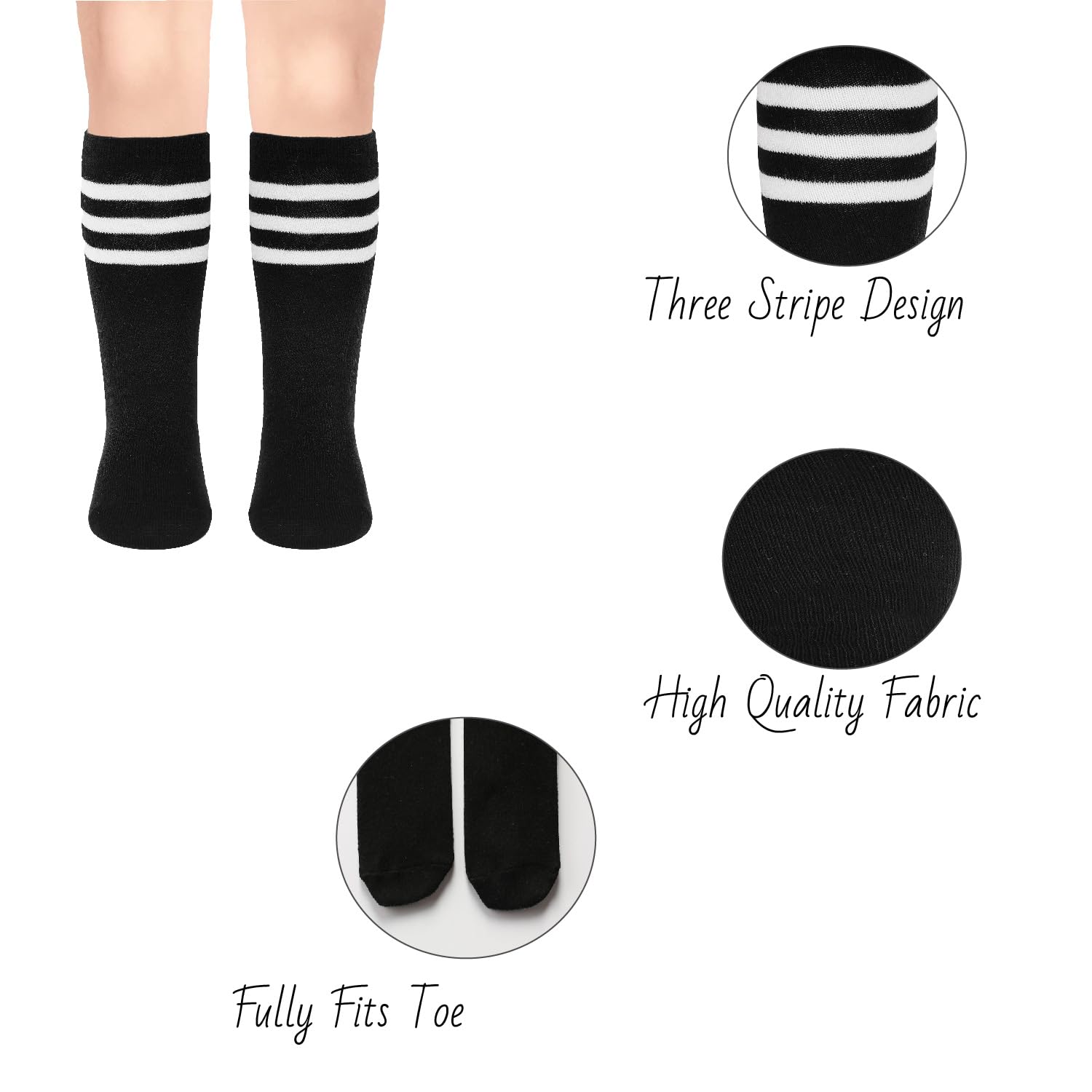 ENBAOHUI 3 Pairs Toddler Soccer Socks - Breathable Cushioned Kids Knee High Socks for Boys & Girls - Perfect for Soccer, Sports & Daily Wear