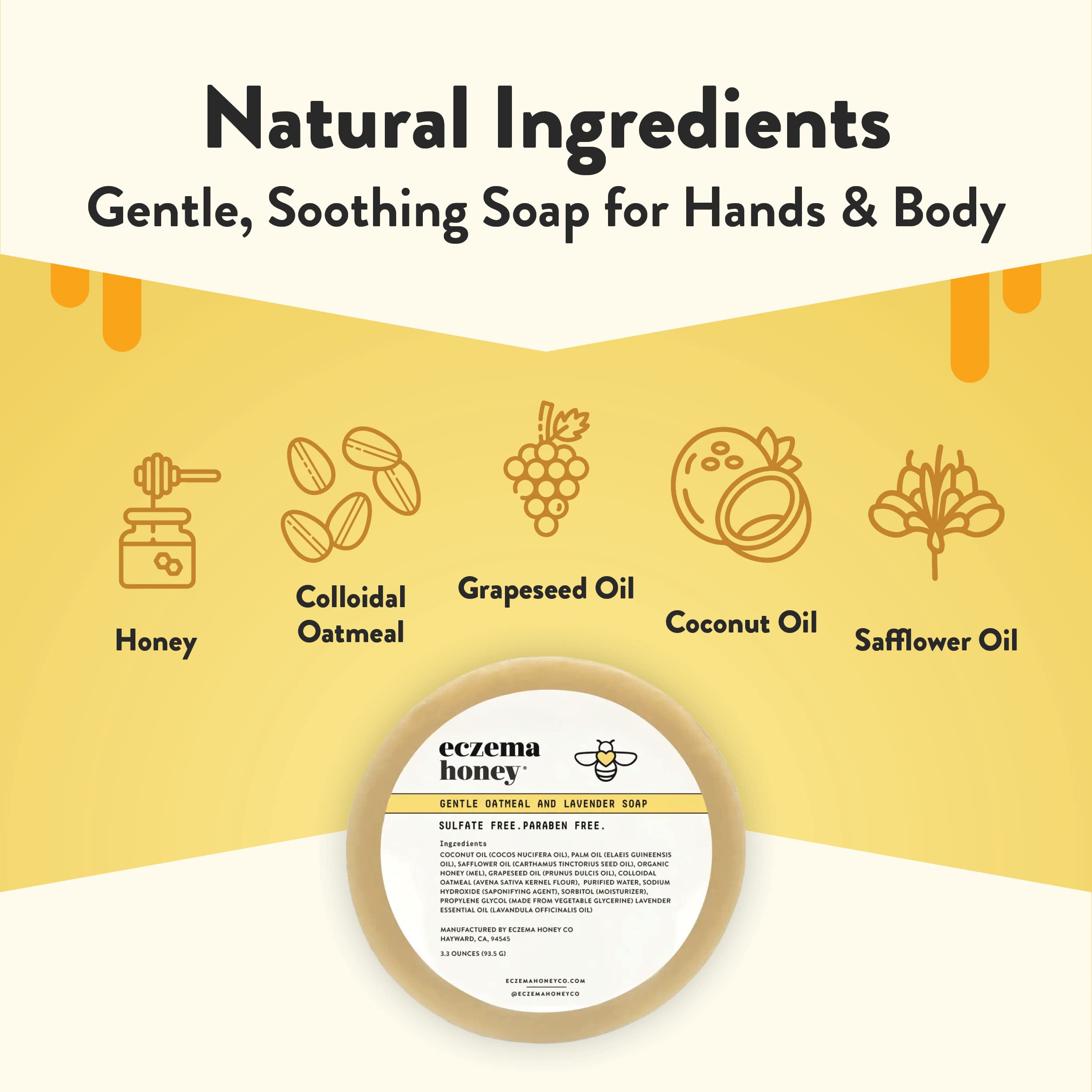 Eczema Relief Soap with Oatmeal & Lavender - Natural Body Wash for Dry, Itchy, Sensitive Skin - Gentle Daily Cleanser for Adults & Kids (3.3 oz) - Perfect for Shower, Bath & Hand Washing