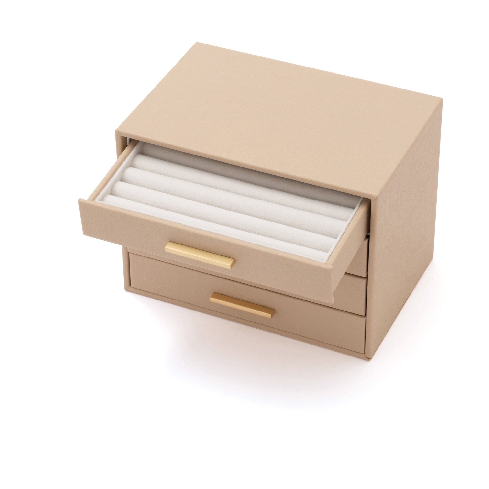 Elegant 4-Section Beige Jewelry Organizer Box for Necklaces, Rings & Earrings - Perfect for Bedroom Vanity, Travel & Gift Giving