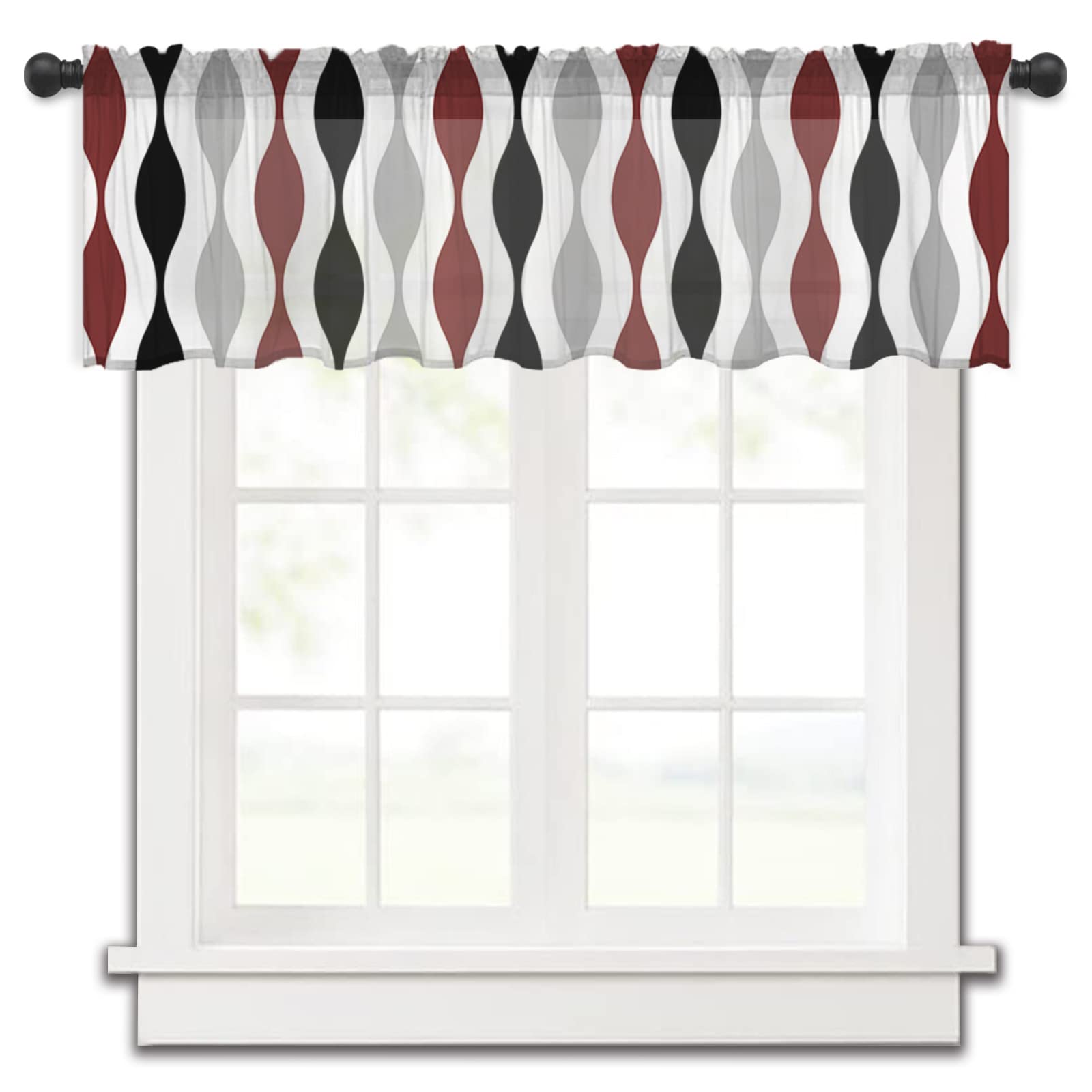 Geometric Red Black Grey Abstract Stripe Valance Curtains - 54
