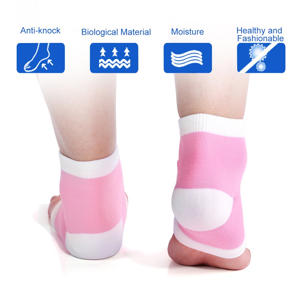 Moisturizing Gel Heel Socks for Dry Cracked Heels - 2 Pack Washable Open Toe Spa Socks for Pedicure & Foot Care - Soft Heel Protection Socks (Pink) - Perfect for Nighttime Foot Treatment & Relaxation at Home