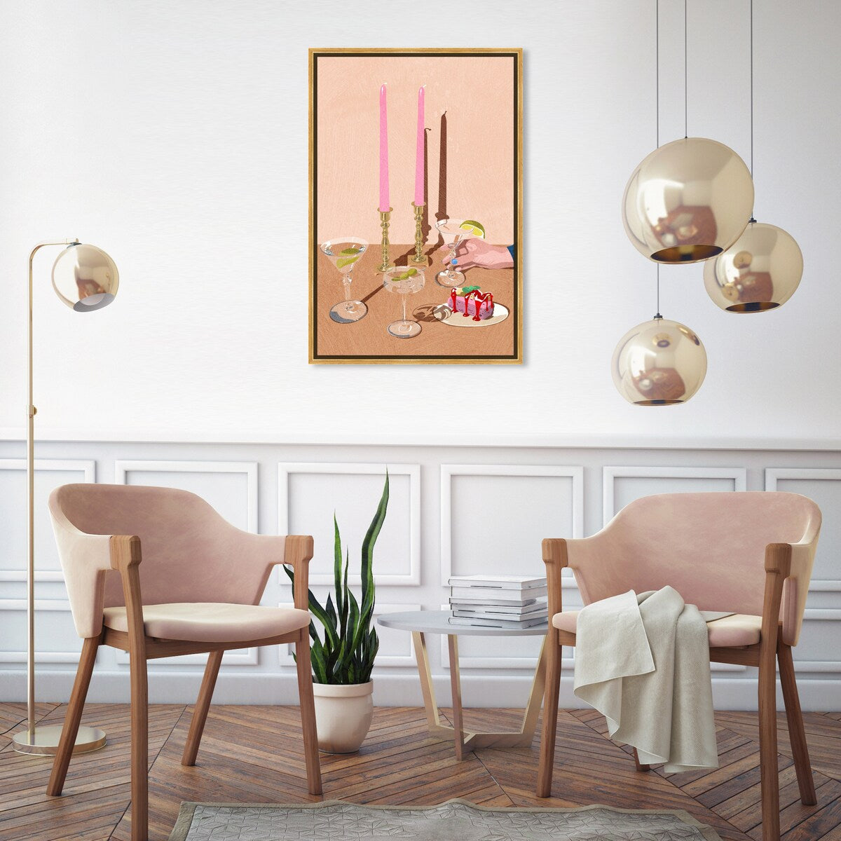 Elegant Pink Framed Canvas Wall Art Print - Modern Dessert & Drink Theme for Dining Room Decor | Perfect for Kitchen, Living Room, and Home Decoration