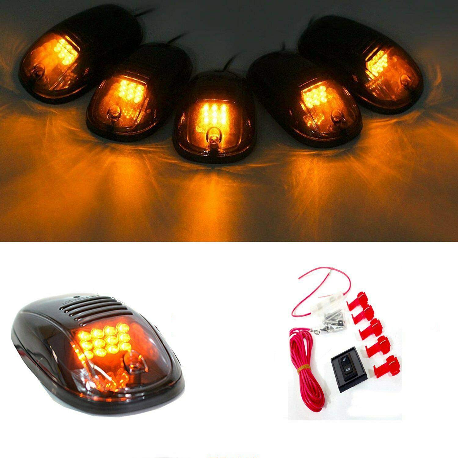 5PCS Yellow LED Smoke Roof Cab Marker Running Light Covers - Compatible with Dodge Ram 1500/2500/3500/4500/5500 - Clearance Top Lights for Enhanced Visibility & Style - Perfect for Off-Roading, Truck Customization & Night Driving