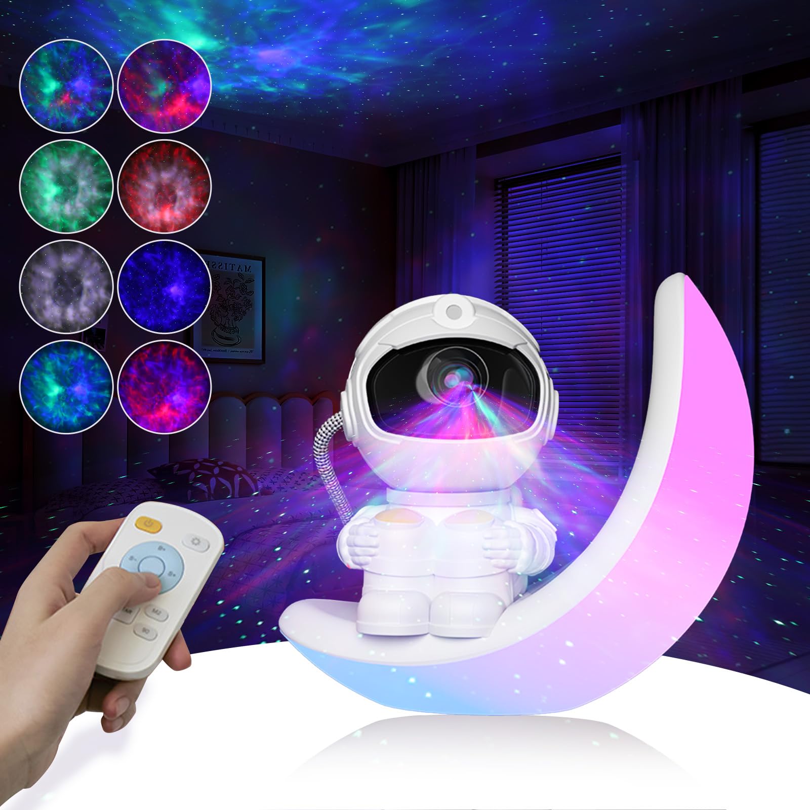Moon Lamp Star Projector Galaxy Night Light - Astronaut Themed LED Ceiling Lamp with Timer & Remote Control | Perfect for Bedroom, Nursery, Christmas & Birthday Gifts for Kids & Adults | Create Stargazing Atmosphere for Relaxation & Sleep