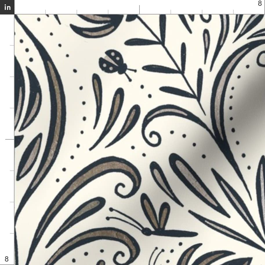 Modern Damask Black Ivory Botanical Garden Floral Printed Minky Fabric by The Yard - Soft Plush Material for Sewing Baby Blankets, Quilt Backing & Home Decor - Perfect for Nursery, DIY Crafts & Upholstery Projects