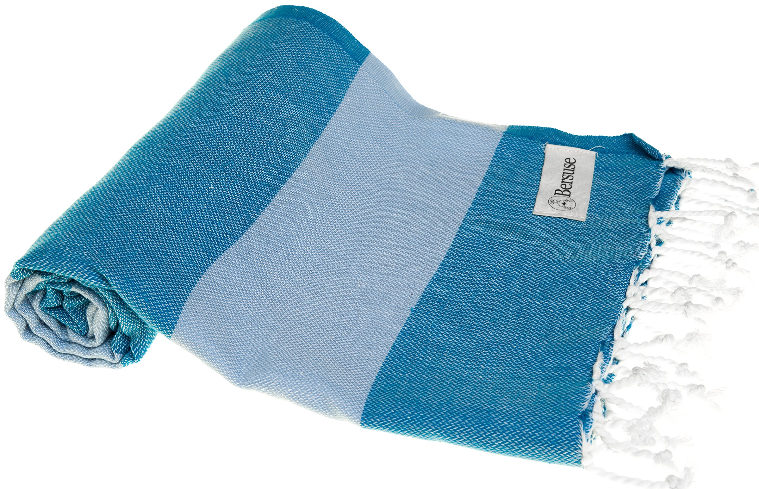 Premium 100% Cotton Turkish Peshtemal Beach Towels - Quick-Dry, Sand-Free & Lightweight (Set of 6, Blue/Light Blue) | Perfect for Beach Vacations, Poolside Lounging & Summer Travel Accessories